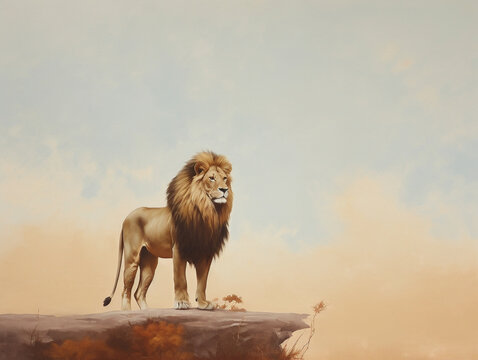A Minimalist Oil Painting of a Lion in Nature | Generative AI