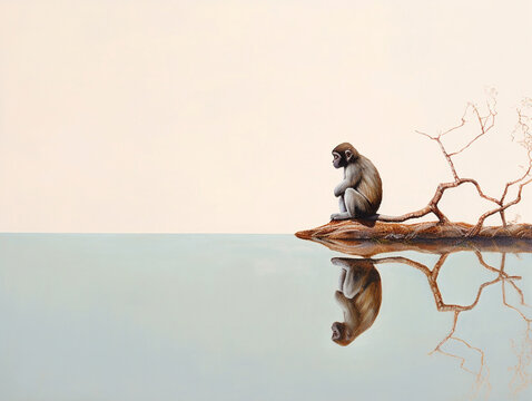 A Minimalist Oil Painting of a Monkey in Nature | Generative AI