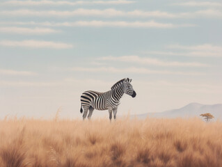 A Minimalist Oil Painting of a Zebra in Nature | Generative AI