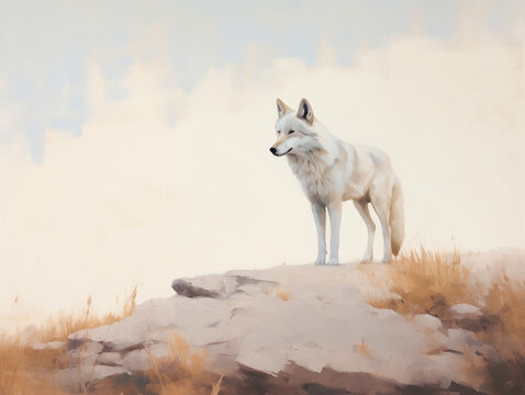 A Minimalist Oil Painting of a Wolf in Nature | Generative AI