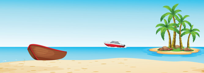 Summer Seascape Vector Illustration with Sailboats and Yachts