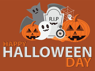 Happy Halloween banner template with halloween pumpkin and Halloween Elements on wood background. Website spooky,Background or banner Halloween template Art & Illustration