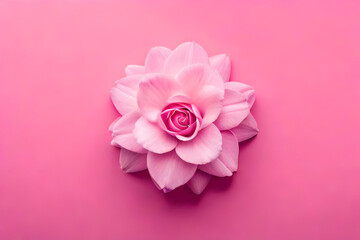 Top view, Pink carnation head on pink background, flat lay