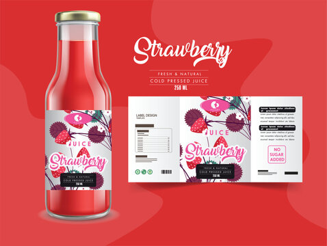 Strawberry Juice Bottle Packaging Vector Template