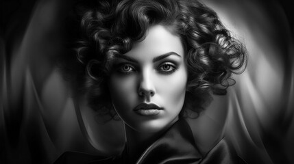 Fototapeta premium Very Pretty Woman Portrait in extreme LowKey Style Digital Art Generative AI KI Cover Magazin Bachground