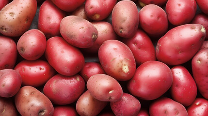 Red potatoes background. Ripe vegetables