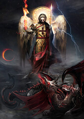 Saint Archangel Michael killing dragon	
