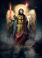 st. archangel Michael with burning sword	 - obrazy, fototapety, plakaty