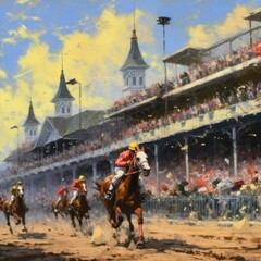 Kentucky Derby hosts horse races. (Generative AI) - 606441600