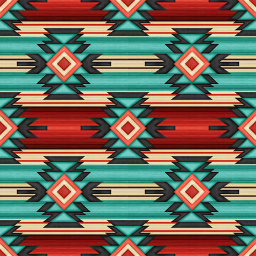 Navajo Wastern Seamless Pattern Colorful Watercolor Background