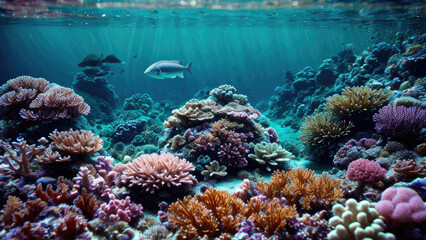 Colorful underwater life in coral reef