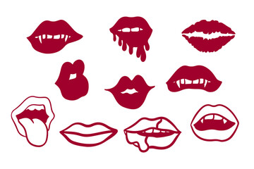 Cartoon kiss lips set vector and illustration - 606444603