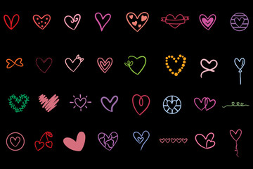 Doodle hand draw heart shape set vector and illustration