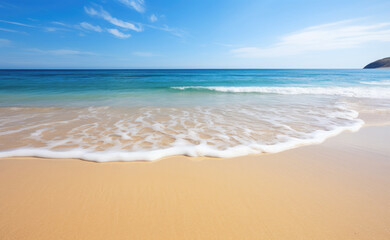 Fototapeta na wymiar Sandy beach with sea waves, created using generative AI tools