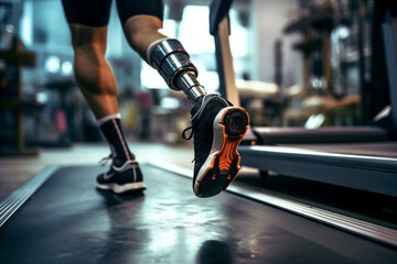 A man with a prosthetic leg leads an active lifestyle. Generative AI	 - obrazy, fototapety, plakaty