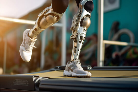 A man with a prosthetic leg leads an active lifestyle. Generative AI	