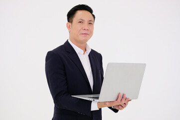 business people using laptops on a white background.