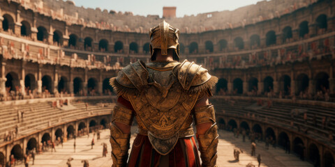 Ancient warrior or Gladiator entering the arena. Generative AI