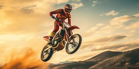 Fototapeta na wymiar motocross rider soaring through the air over a massive jump