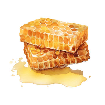 Honeycomb watercolor clipart. Generative AI illustration	