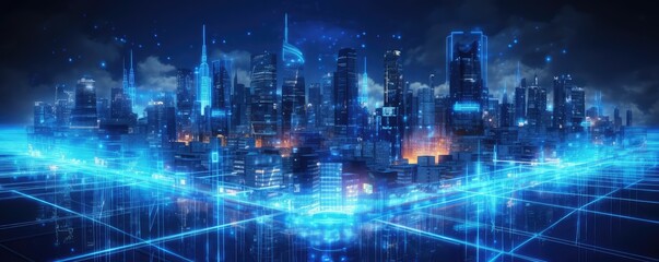 Obraz na płótnie Canvas City network, technology, cyberspace, wireless communication connection concept . Generative AI