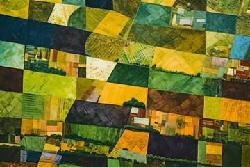 background of stacked images of green fields from a drone. Generative AI	
