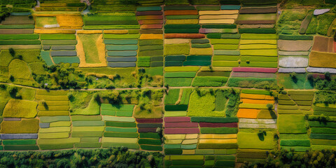 background of stacked images of green fields from a drone. Generative AI	