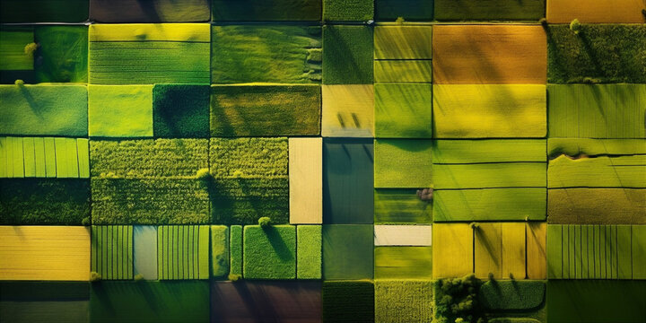 background of stacked images of green fields from a drone. Generative AI	