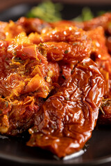 Sun dried tomatoes with herbs.