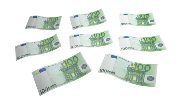 Group of isolated 100 Euro bank notes