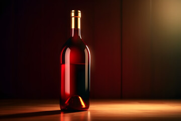 Fototapeta na wymiar Bottle of wine on a dark background. Beaujolais Nouveau. Neural network AI generated
