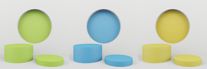 Set of realistic podium, product stage for product presentation 3d rendering
