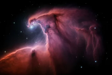 Abwaschbare Fototapete Rot  violett Photographing the deep space object known as the Horsehead Nebula, a dark cloud of gas and dust that is part of the Orion Molecular Cloud complex, generate ai