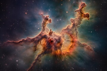 Obraz na płótnie Canvas Using multiple exposures to create a detailed and colorful image of the Carina Nebula, a star-forming region located in the southern constellation Carina, generate ai