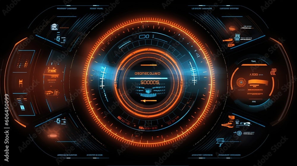 Fototapete Futuristic interface hud design.Hud,GUI for game background design. Technology background. Digital data. Generative AI