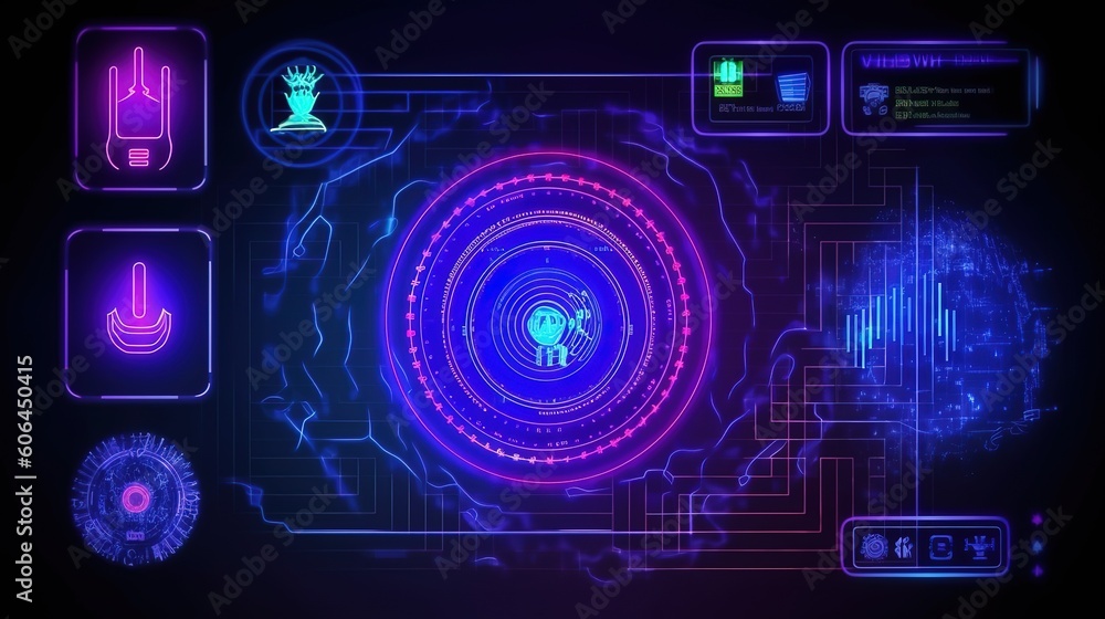 Aufkleber Hud callout titles.Hud,GUI for game background design. Technology background. Digital data. Generative AI
