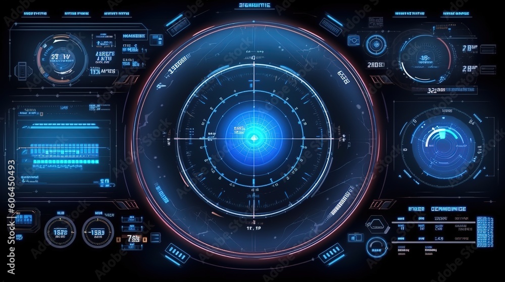 Aufkleber HUD Futuristic Elements Set By Communication And Loading Bars Screen Circles Frames.Hud,GUI for game background design. Technology background. Digital data. Generative AI