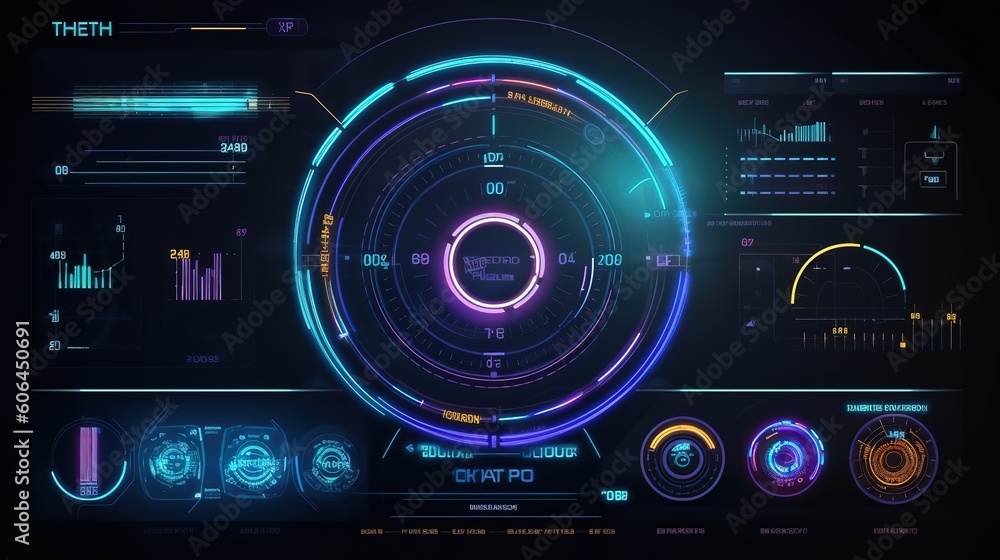 Poster Virtual reality.Hud,GUI for game background design. Technology background. Digital data. Generative AI
