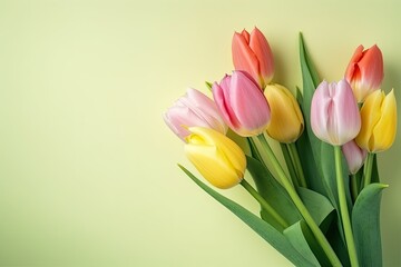 Bouquet of tulips on pastel background