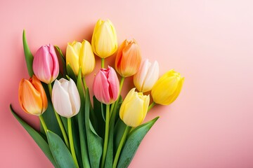 Bouquet of tulips on pastel background