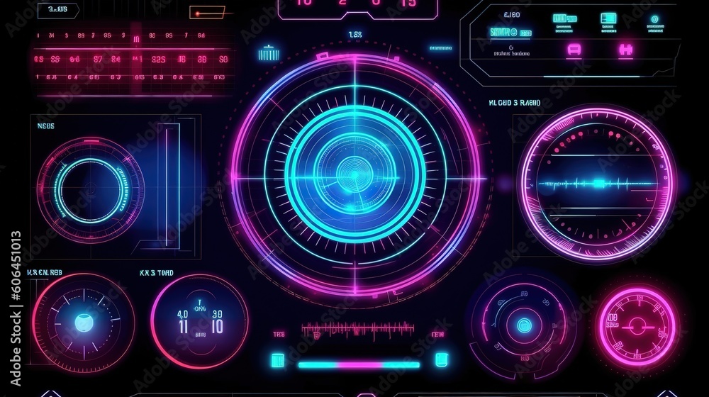 Fototapete Virtual reality.Hud,GUI for game background design. Technology background. Digital data. Generative AI