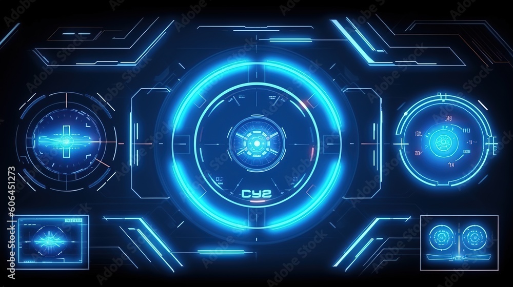Fototapete set automatic sighting aim. hud,gui for game background design. technology background. digital data.