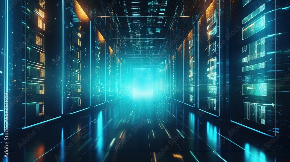 Aufkleber Futuristic image of server data storage.Hud,GUI for game background design. Technology background. Digital data. Generative AI