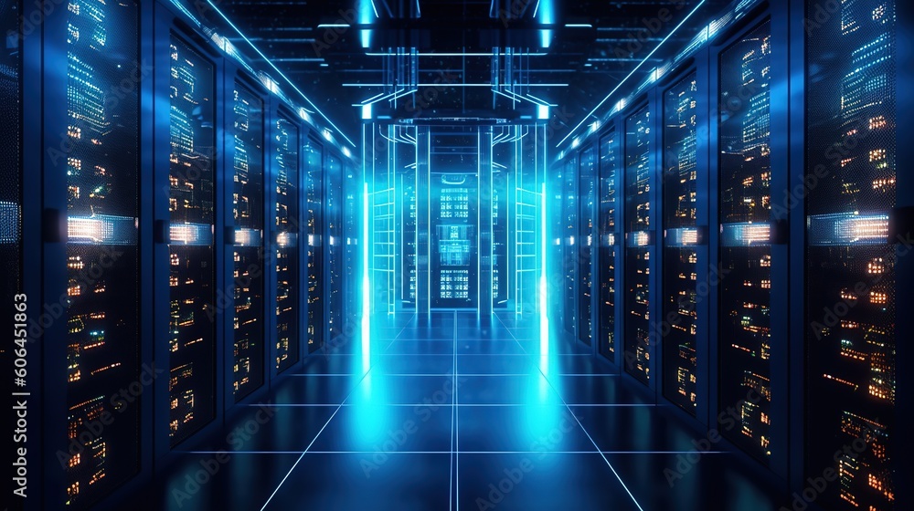 Poster Futuristic image of server data storage.Hud,GUI for game background design. Technology background. Digital data. Generative AI