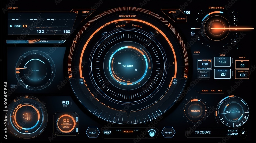 Poster Set of Sci Fi Modern User Interface Elements.Hud,GUI for game background design. Technology background. Digital data. Generative AI