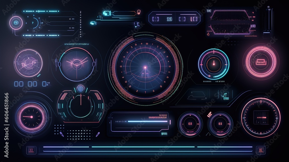 Aufkleber Set of Sci Fi Modern User Interface Elements.Hud,GUI for game background design. Technology background. Digital data. Generative AI