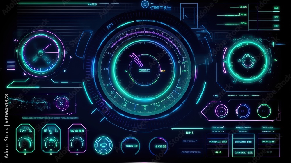 Aufkleber Set of Sci Fi Modern User Interface Elements.Hud,GUI for game background design. Technology background. Digital data. Generative AI