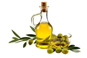 Olive oil and olives transparent background.