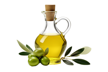 Olive oil and olives transparent background.