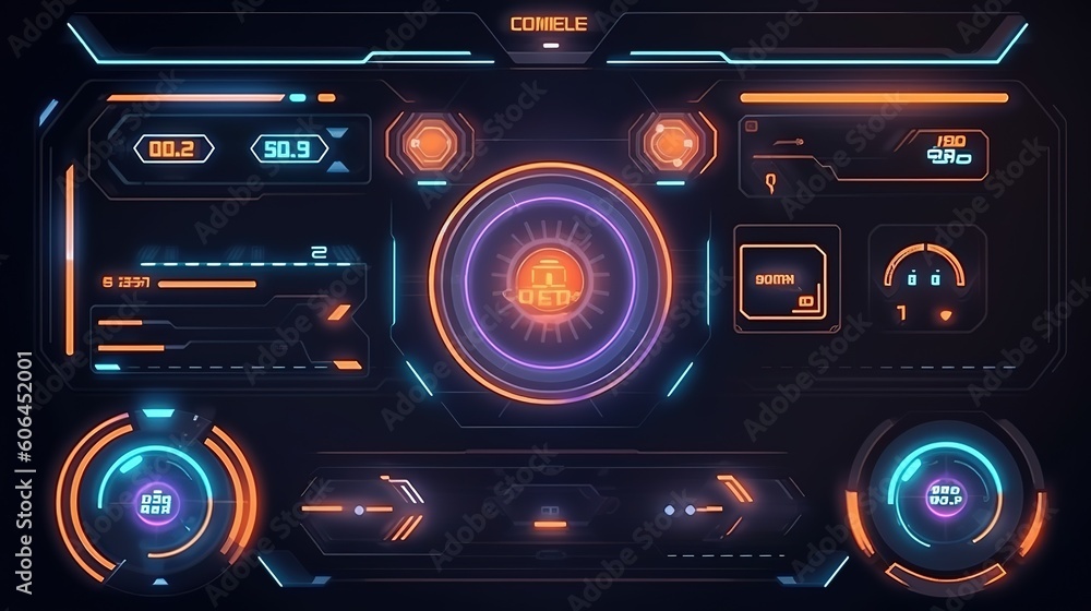 Poster HUD Futuristic Interface.Hud,GUI for game background design. Technology background. Digital data. Generative AI